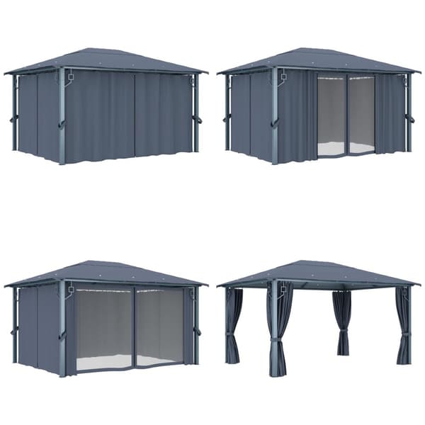 Paviljong med gardiner 400 x 300 cm antracit aluminium - Paviljong - Paviljonger - Home & Living