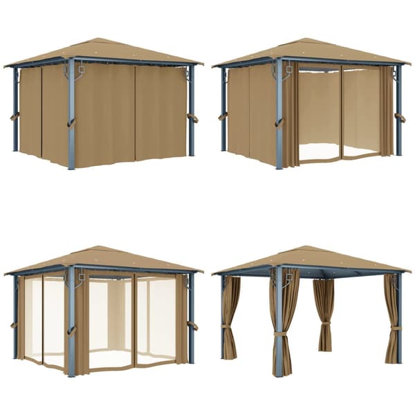 Pavillon med gardin 300x300 cm aluminium grå - Pavillon - Pavilloner - Home & Living