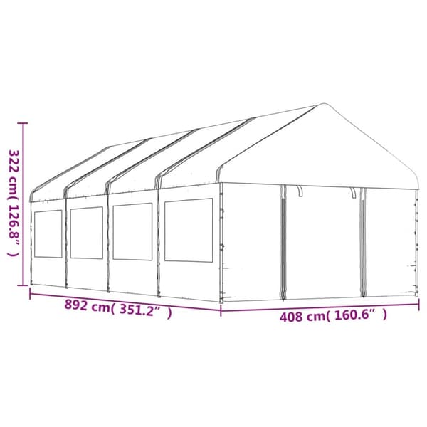 Pavillon med tag 8,92x4,08x3,22 m polyethylen hvid - Pavillon - Pavilloner - Home & Living