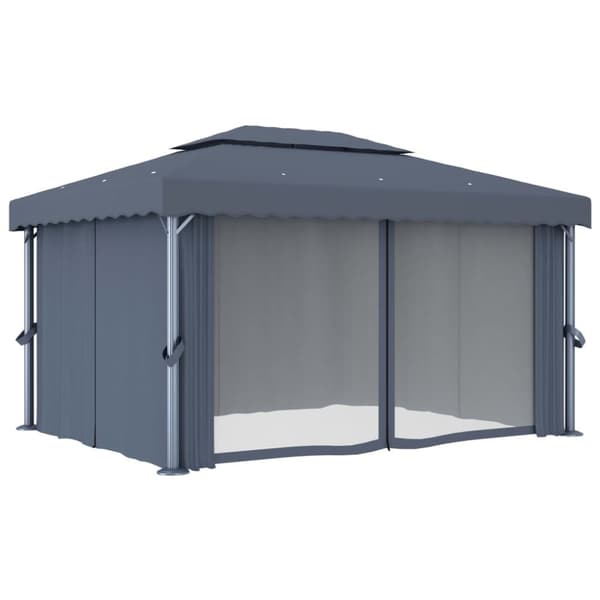 Pavillon med gardin 4x3 m aluminium antracitgrå - Lysthus - Lysthuse - Home & Living