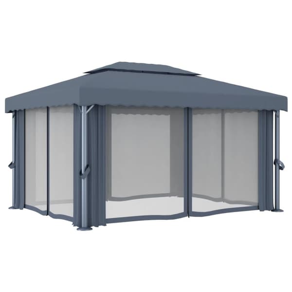 Pavillon med gardin 4x3 m aluminium antracitgrå - Lysthus - Lysthuse - Home & Living