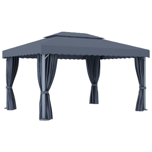 Pavillon med gardin 4x3 m aluminium antracitgrå - Lysthus - Lysthuse - Home & Living