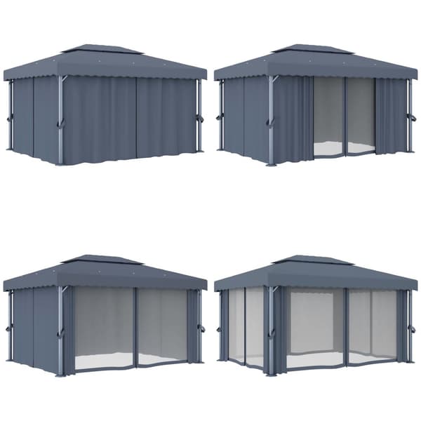 Pavillon med gardin 4x3 m aluminium antracitgrå - Lysthus - Lysthuse - Home & Living