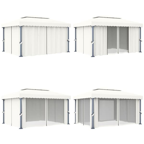 Huvimaja verhoilla 4x3 m kermanvalkoinen alumiini - Katos - Katokset - Home & Living