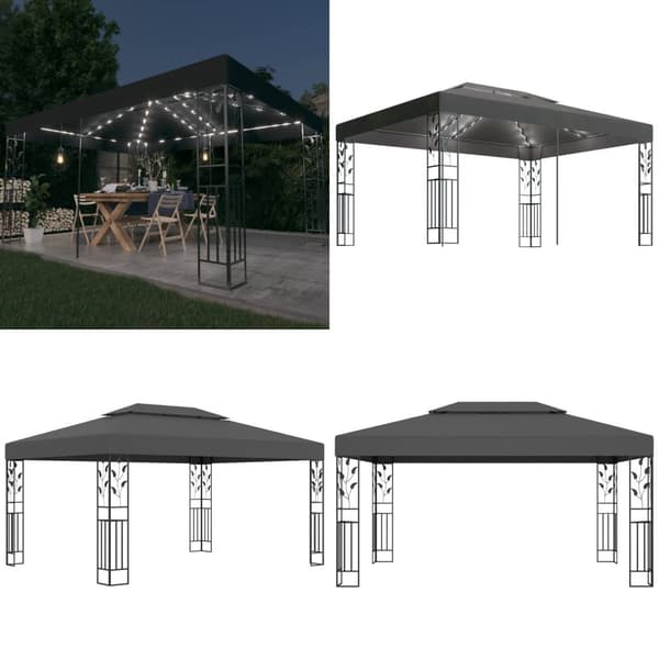 Pavillon med dobbelt tag og LED-lyskæder 3x4 m antracitgrå - Pavillon - Pavilloner - Home & Living