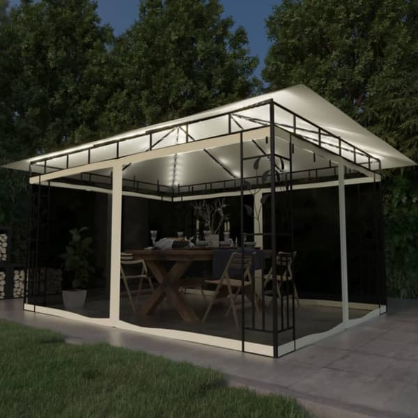 Huvimaja hyttysverkkoja LED-valonauhat 4x3x2,73 m kerma - Huvimaja - Huvimajat - Home & Living