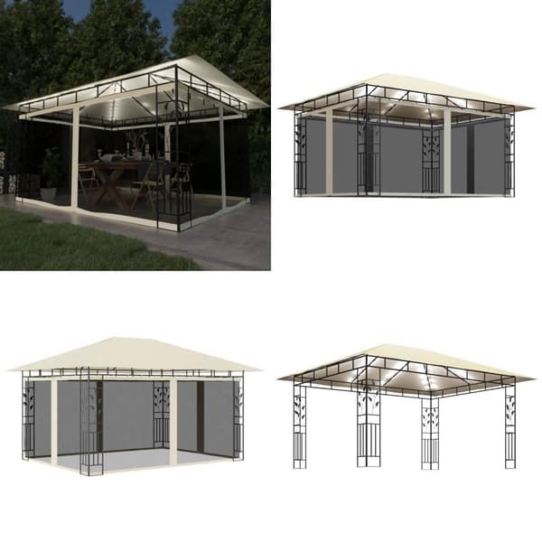 Huvimaja hyttysverkkoja LED-valonauhat 4x3x2,73 m kerma - Huvimaja - Huvimajat - Home & Living