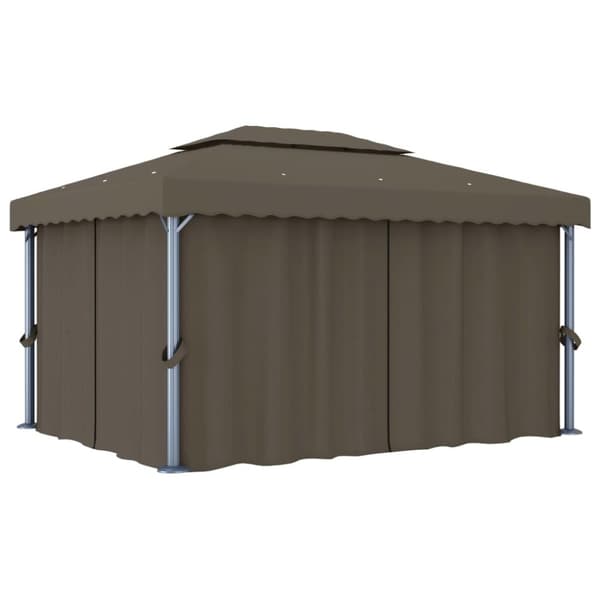 Pavillon med gardin og LED-lyskæder 4x3 m gråbrun - Pavillon - Pavilloner - Home & Living