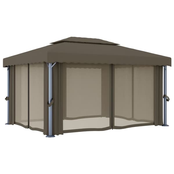Pavillon med gardin og LED-lyskæder 4x3 m gråbrun - Pavillon - Pavilloner - Home & Living