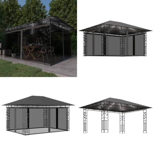Huvimaja hyttysverkko ja LED-valonauhat 4x3x2,73 m antrasiitti - Huvimaja - Huvimajat - Home & Living