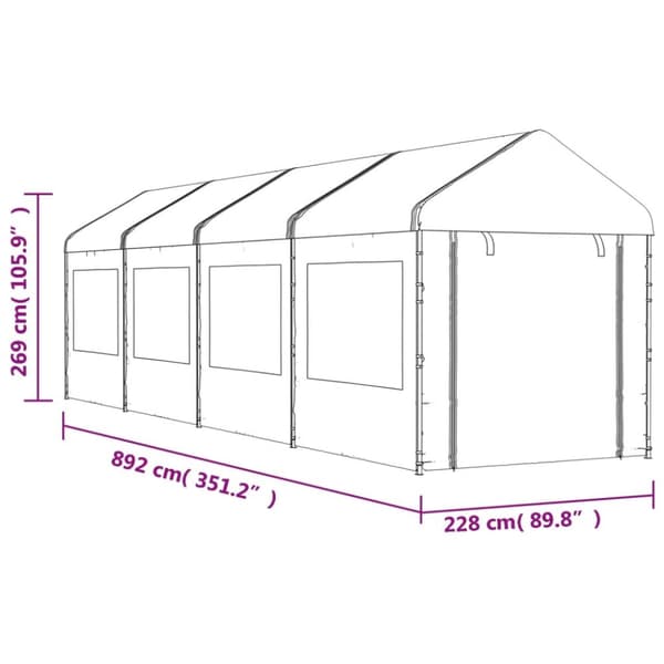 Pavillon med tag 8,92x2,28x2,69 m polyethylen hvid - Pavillon - Pavilloner - Home & Living