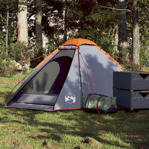 vidaXL Kuppeltelt for camping 2 personer grå og oransje vanntett