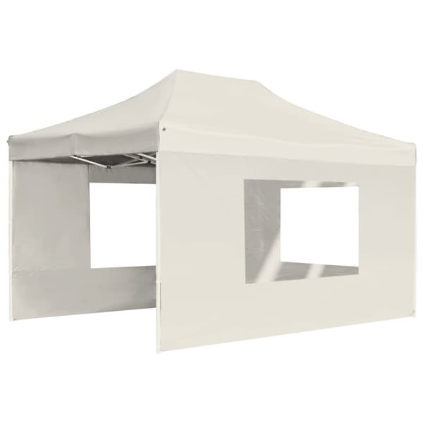 Hopfällbart partytält med väggar aluminium 4,5x3 m gräddvit