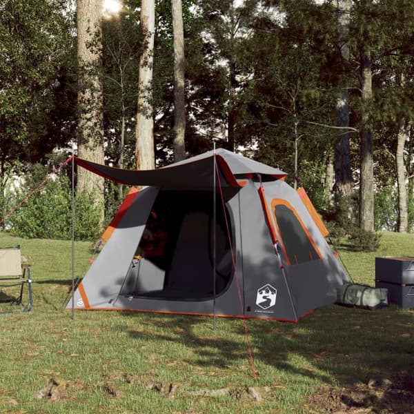 4-personers campingtelt kuppel quick-release grå og orange