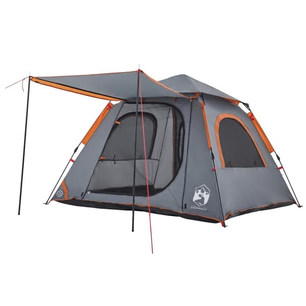 4-personers campingtelt kuppel quick-release grå og orange