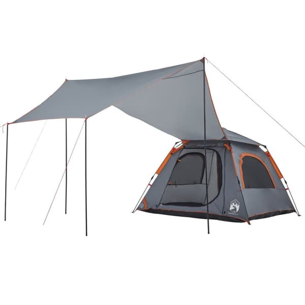 4-personers campingtelt kuppel quick-release grå og orange