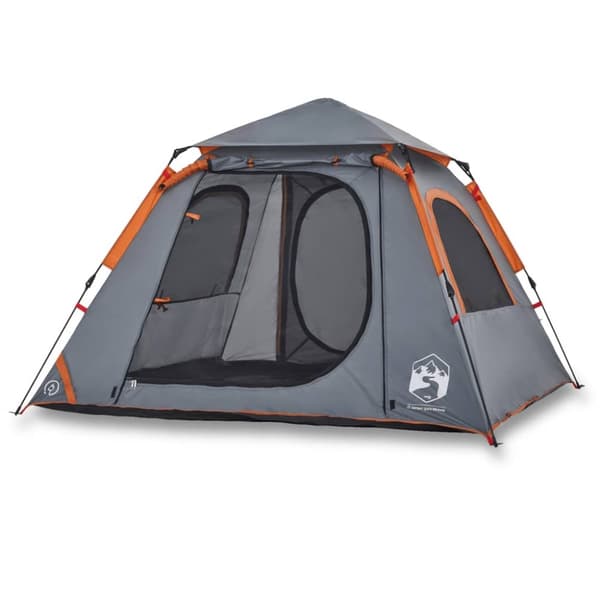 4-personers campingtelt kuppel quick-release grå og orange