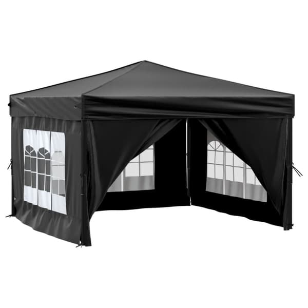 Hopfällbart partytält med sidoväggar svart 3x3 m