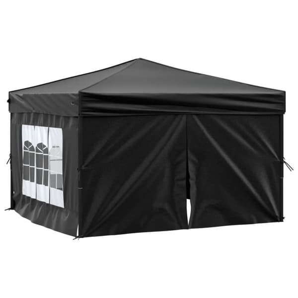 Hopfällbart partytält med sidoväggar svart 3x3 m
