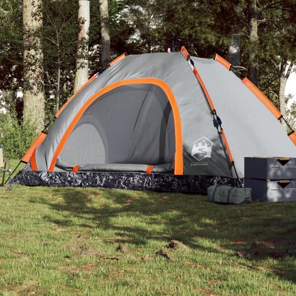 5-personers campingtelt vandtæt quick-release grå og orange