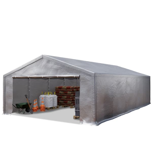 TOOLPORT Lagertält 5x10 m Tälthall Väderskydd Garagetält PE-duk 350 N vattenntät grå