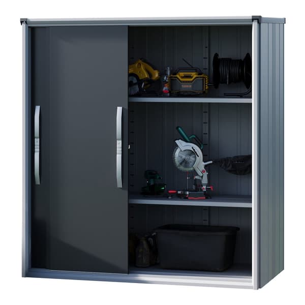 GFP Förvaringsskåp för utomhusbruk metall 180x75x191 cm verktygsbod inkl. skjutdörr antracit vattentät