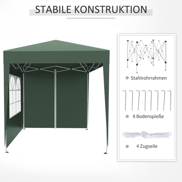 Rootz 2x2m hopfällbart lusthus - Paviljong - Öltält - Snabbinstallation - UV-skydd - Hög stabilitet - 2L x 2W x 2,4H m - Stål & Oxford-tyg