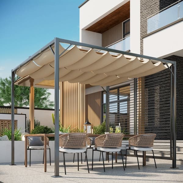Rootz Gazebo Pergola - Udendørs pavillon - Festtelt - UV- og vandafvisende - Justerbar skærm - Robust metalramme - 300 cm x 280 cm x 238 cm
