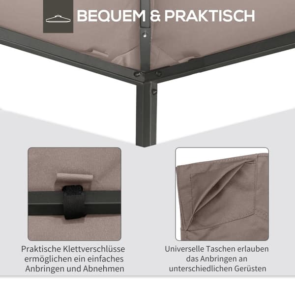 Rootz Gazebo -katon vaihto - Katoksen kansi - Paviljongin yläosa - Kestävä ja säänkestävä - Veden- ja UV-kestävä - Helppo asennus - L298 x L295 cm - P