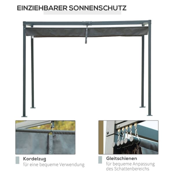 Rootz Pergola Gazebo Pation katos - Ulkopaviljonki - Aurinkosuoja - UV- ja vedenkestävä - 298cm x 213cm x 221cm - Metalli ja polyesteri