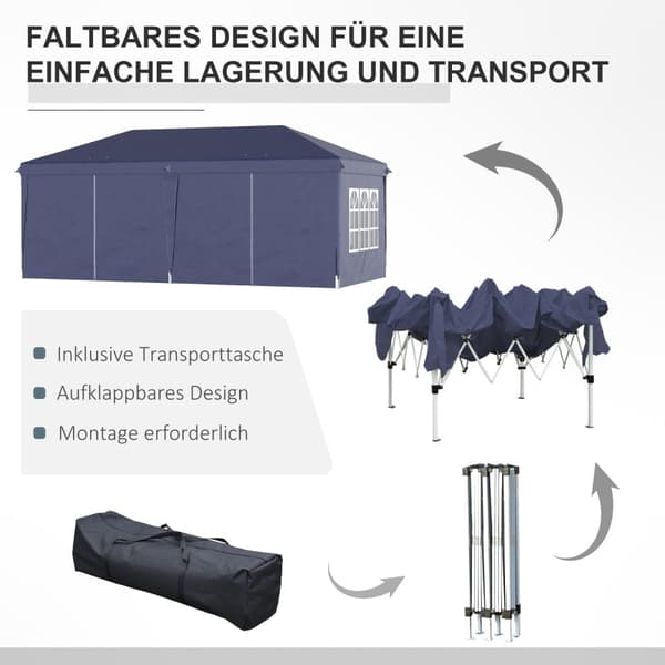 Rootz-taitettava huvimaja - Pop-Up-katos - Ulkokatos - Kestävä teräsrunko - Helppo koota - Monipuolinen muotoilu - 585cm x 295cm - Sininen