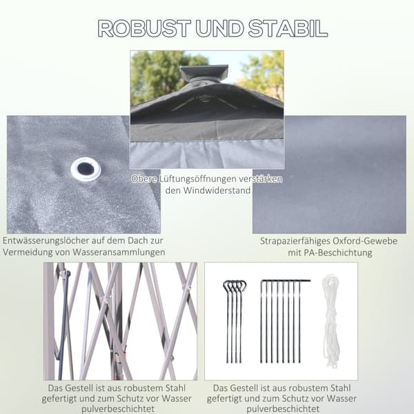 Rootz 3,3 m x 3,3 m Pop Up Gazebo - Udendørs baldakin - Festtelt - Solar LED-belysning - Mesh Gardiner - 330 cm x 330 cm x 288 cm - Metal & Oxford sto