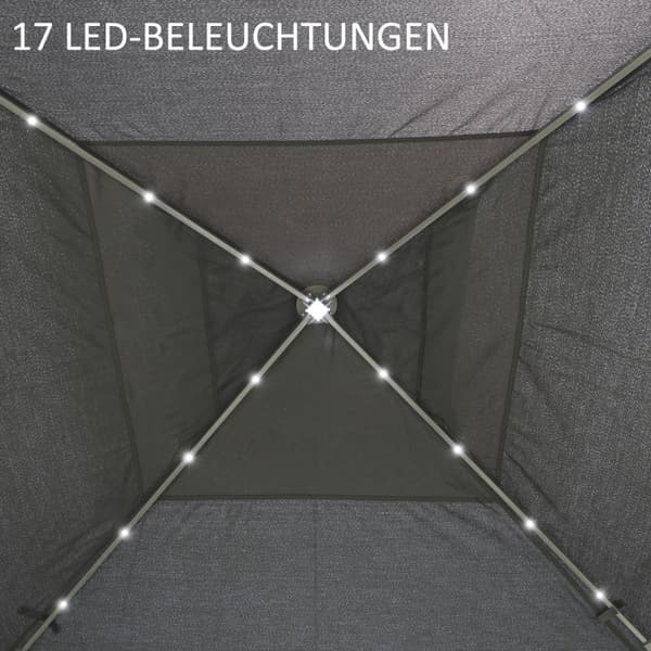 Rootz 3,3 m x 3,3 m Pop Up Gazebo - Udendørs baldakin - Festtelt - Solar LED-belysning - Mesh Gardiner - 330 cm x 330 cm x 288 cm - Metal & Oxford sto