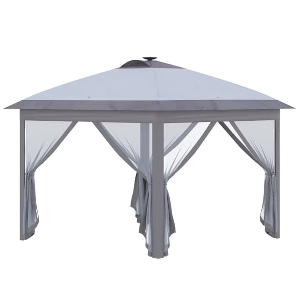 Rootz 3,3 m x 3,3 m Pop Up Gazebo - Udendørs baldakin - Festtelt - Solar LED-belysning - Mesh Gardiner - 330 cm x 330 cm x 288 cm - Metal & Oxford sto