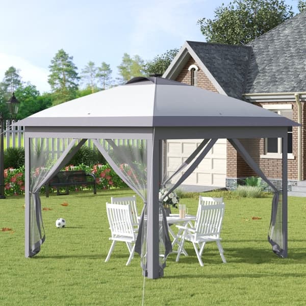 Rootz 3,3 m x 3,3 m Pop Up Gazebo - Udendørs baldakin - Festtelt - Solar LED-belysning - Mesh Gardiner - 330 cm x 330 cm x 288 cm - Metal & Oxford sto