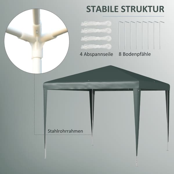 Rootz Pavillon 2,7x2,7m - Foldepavillon - Udendørs baldakin - Hurtig montering - Rustsikker ramme - Vandafvisende tag - 270cm x 270cm x 255cm