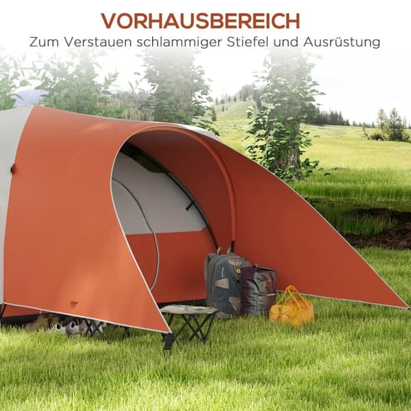 Rootz 5-6 personers campingtelt - Familietelt - Vandtæt telt - Rummeligt design - Forbedret ventilation - 550L x 300W x 198H cm - Orange