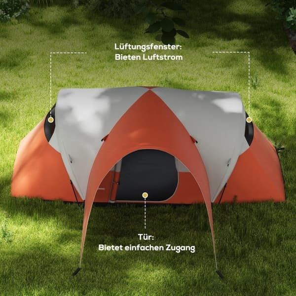 Rootz 5-6 personers campingtelt - Familietelt - Vandtæt telt - Rummeligt design - Forbedret ventilation - 550L x 300W x 198H cm - Orange