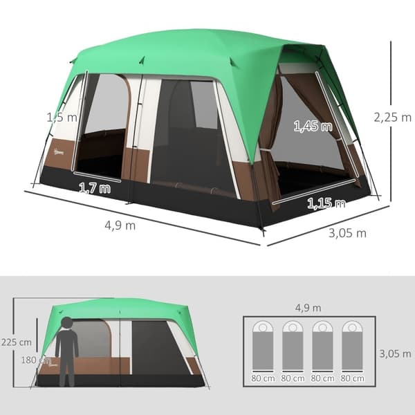 Rootz Campingtält för 7-8 personer - Familjetält - Grupptält - Väderskydd - Optimal ventilation - 490cm x 305cm x 225cm - Grön