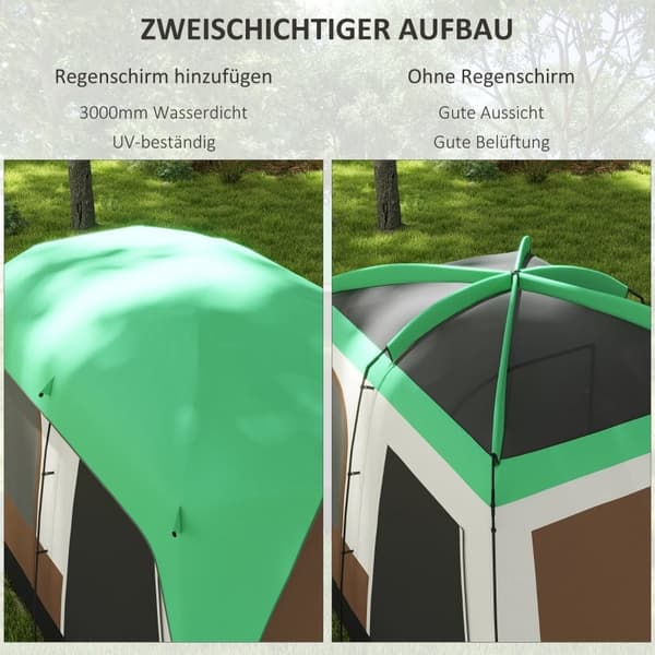 Rootz Campingtält för 7-8 personer - Familjetält - Grupptält - Väderskydd - Optimal ventilation - 490cm x 305cm x 225cm - Grön