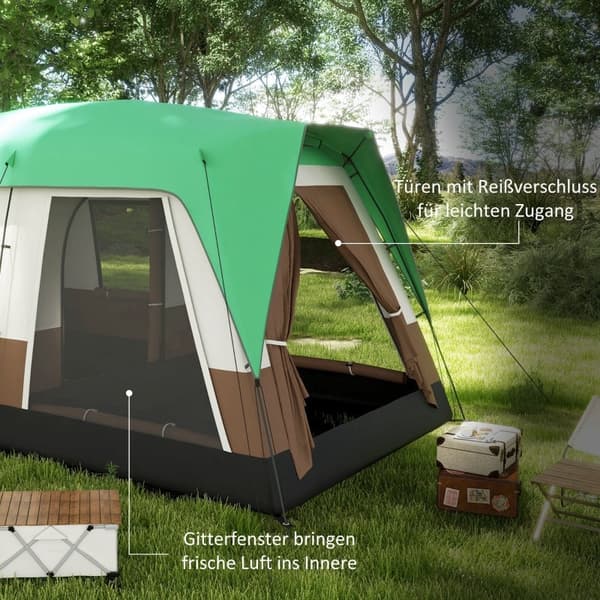 Rootz Campingtält för 7-8 personer - Familjetält - Grupptält - Väderskydd - Optimal ventilation - 490cm x 305cm x 225cm - Grön