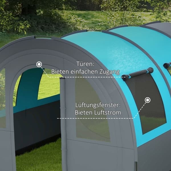 Rootz campingtält för upp till 6 personer - Familjetält - Festivaltält - Maximal komfort - Vattentätt skydd - Bekväm belysning - 480L x 260W x 200H cm