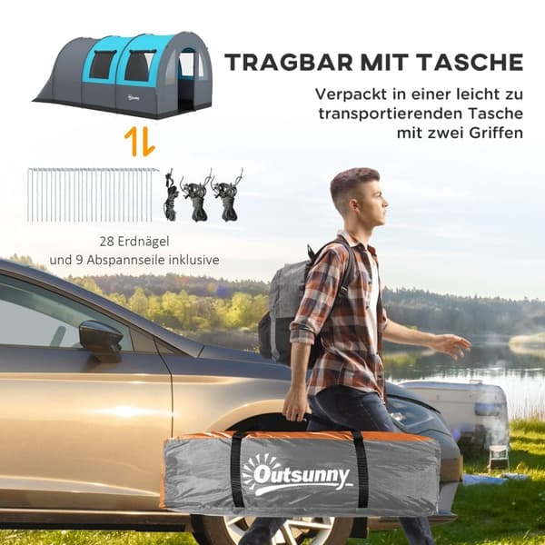 Rootz campingtält för upp till 6 personer - Familjetält - Festivaltält - Maximal komfort - Vattentätt skydd - Bekväm belysning - 480L x 260W x 200H cm