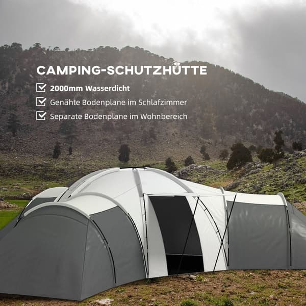 Rootz Camping Teltta - Tunneliteltta - Perheteltta - Tilava - Kestävä - Vedenpitävä - 220L x 188L x 150K cm (Makuuhuone), 495L x 415W cm (Olohuone)
