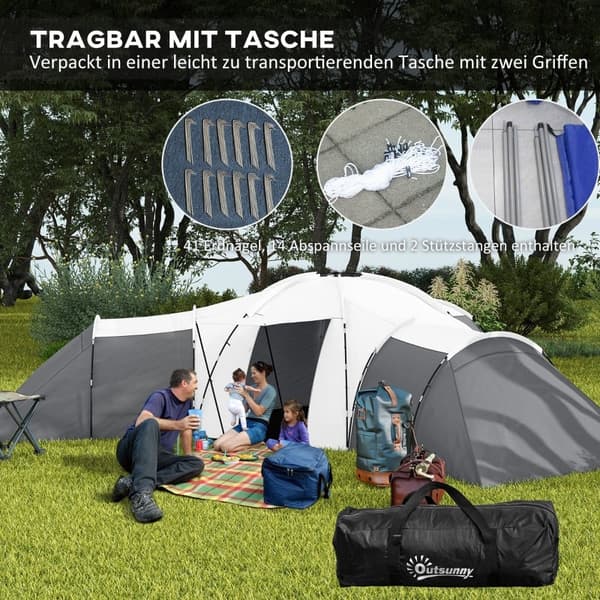 Rootz Camping Teltta - Tunneliteltta - Perheteltta - Tilava - Kestävä - Vedenpitävä - 220L x 188L x 150K cm (Makuuhuone), 495L x 415W cm (Olohuone)