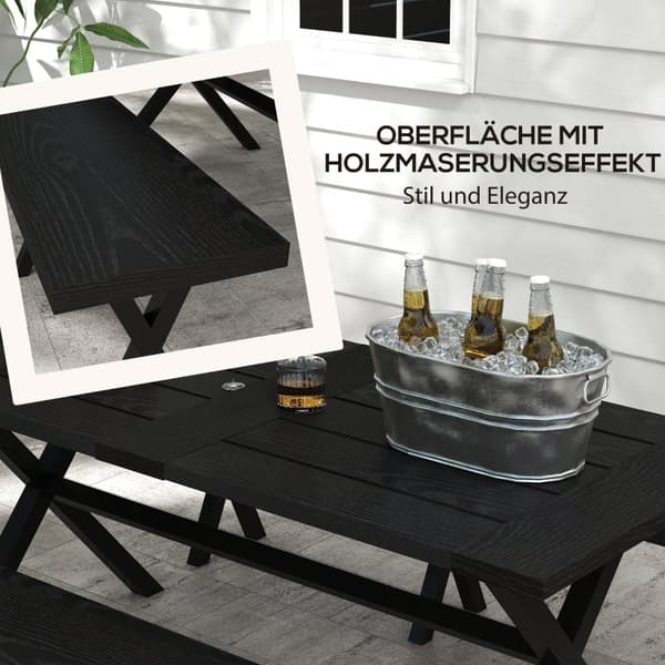 Rootz öltältset för 4 personer - Uteserveringsset - Trädgårdsfestmöbler - Väderbeständig - Trälook - Aluminiumram - 180cm x 80cm x 73cm Bord - 165cm x