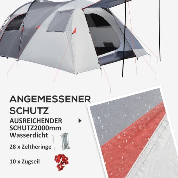 Rootz Campingtelt til 4-5 personer - Familietelt - Udendørs shelter - To interiører - Vandafvisende - Forbedret ventilation - 490cm x 250cm x 185cm