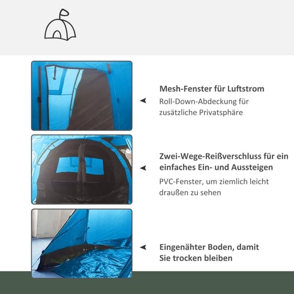 Rootz Campingtält - Väderbeständigt vandringstält - Familjetält - Rymlig design - Väderbeständigt skydd - Förbättrad ventilation - 475 cm x 264 cm x 1