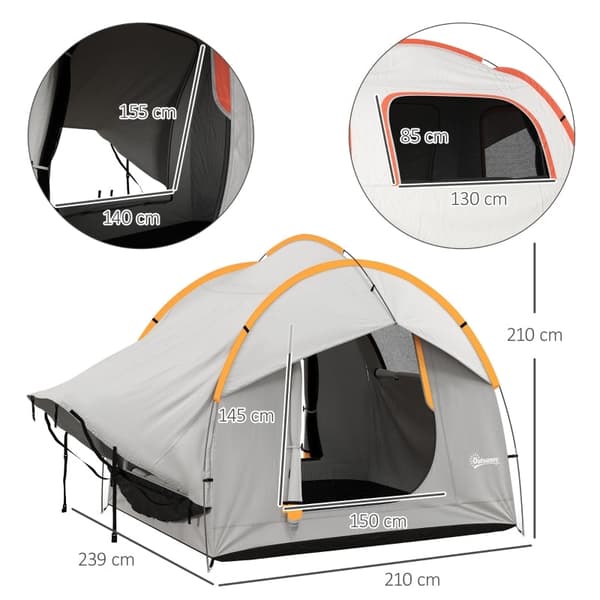 Rootz Car Telt Camping Telt - Car Shelter - Udendørs baldakin - 3 døre - Vejrbestandig - 239cm x 210cm x 210cm - Orange + Grå