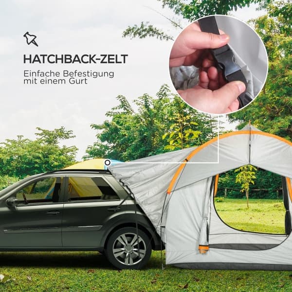 Rootz Car Telt Camping Telt - Car Shelter - Udendørs baldakin - 3 døre - Vejrbestandig - 239cm x 210cm x 210cm - Orange + Grå